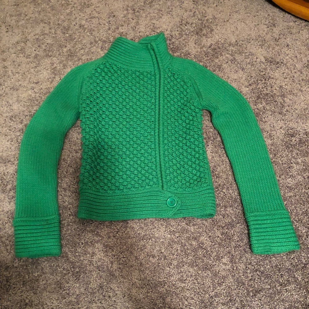 Zip up with big button clover green sweater
